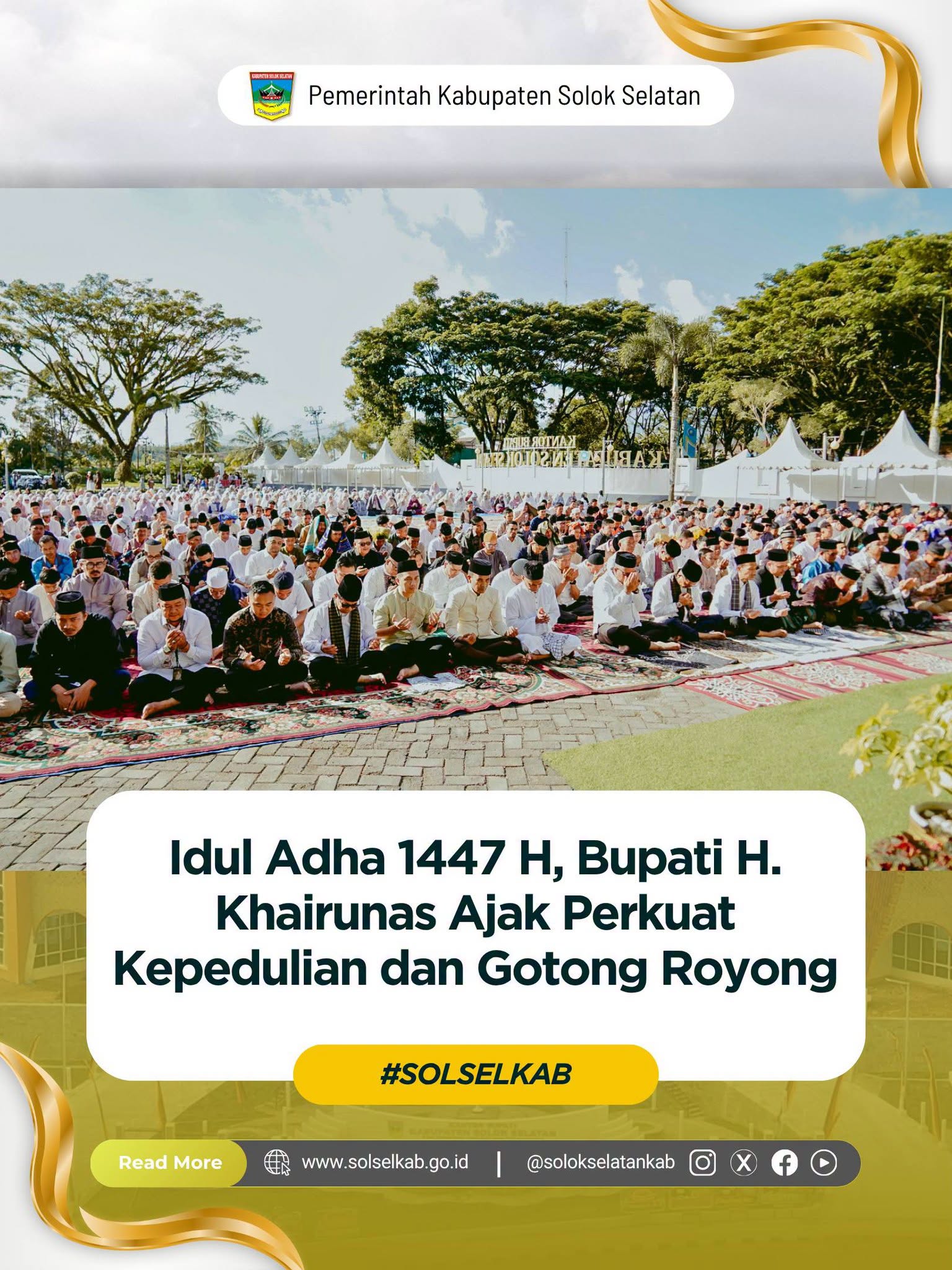 Idul Adha 1447 H, Bupati H. Khairunas Ajak Perkuat Kepedulian dan Gotong Royong