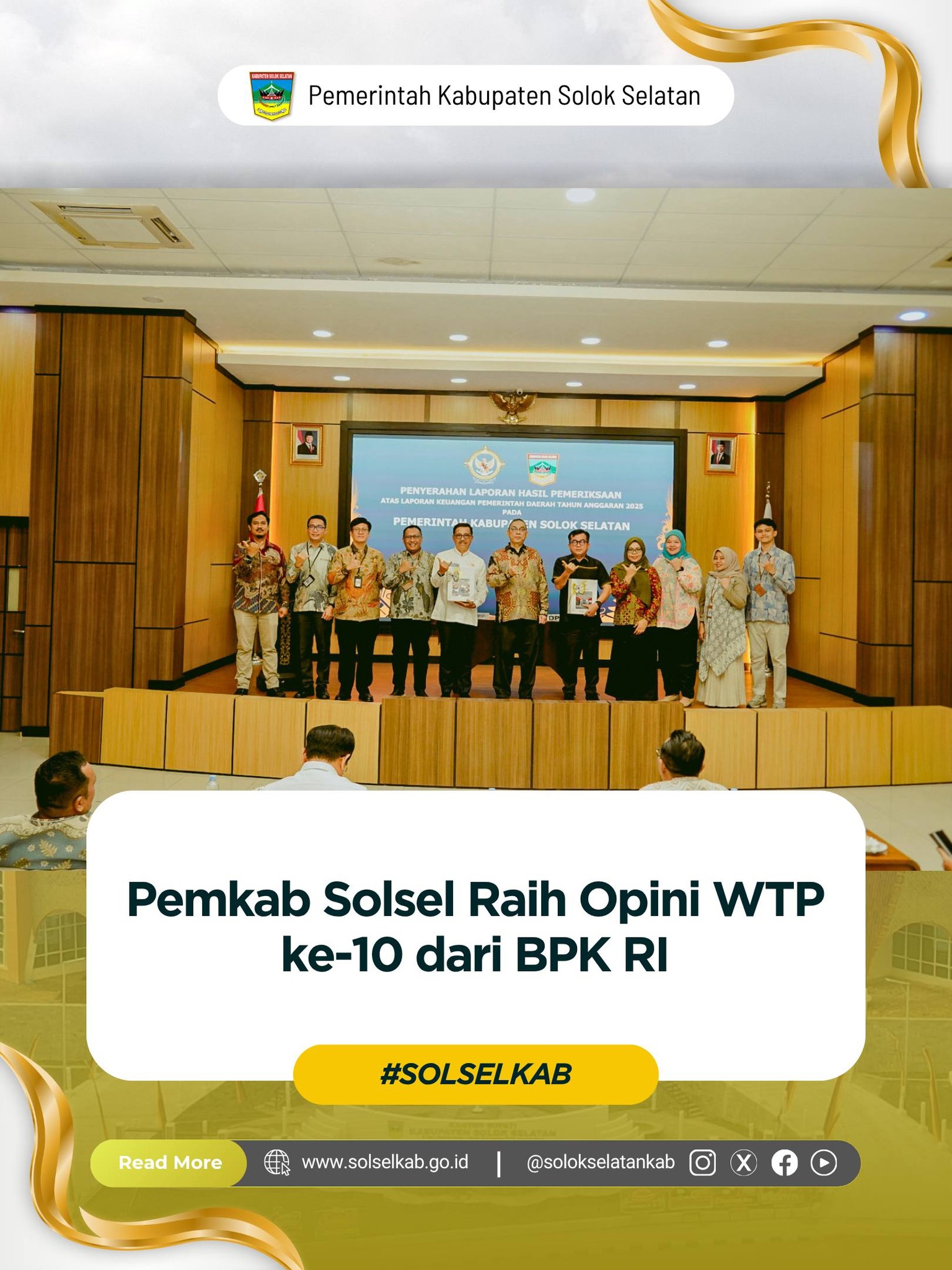 Pemkab Solsel Raih Opini WTP ke-10 dari BPK RI