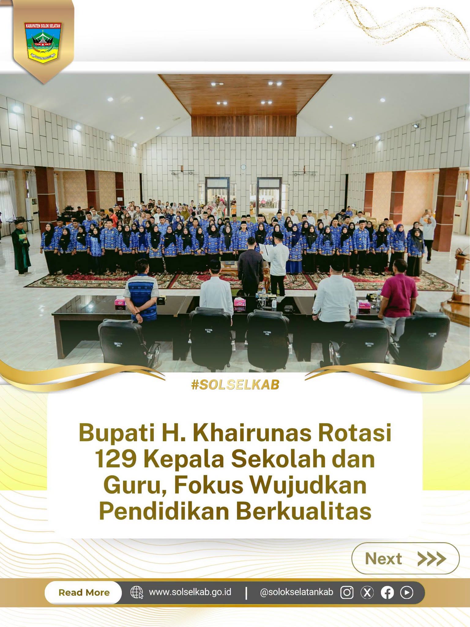 Bupati H. Khairunas Rotasi 129 Kepala Sekolah dan Guru, Fokus Wujudkan Pendidikan Berkualitas